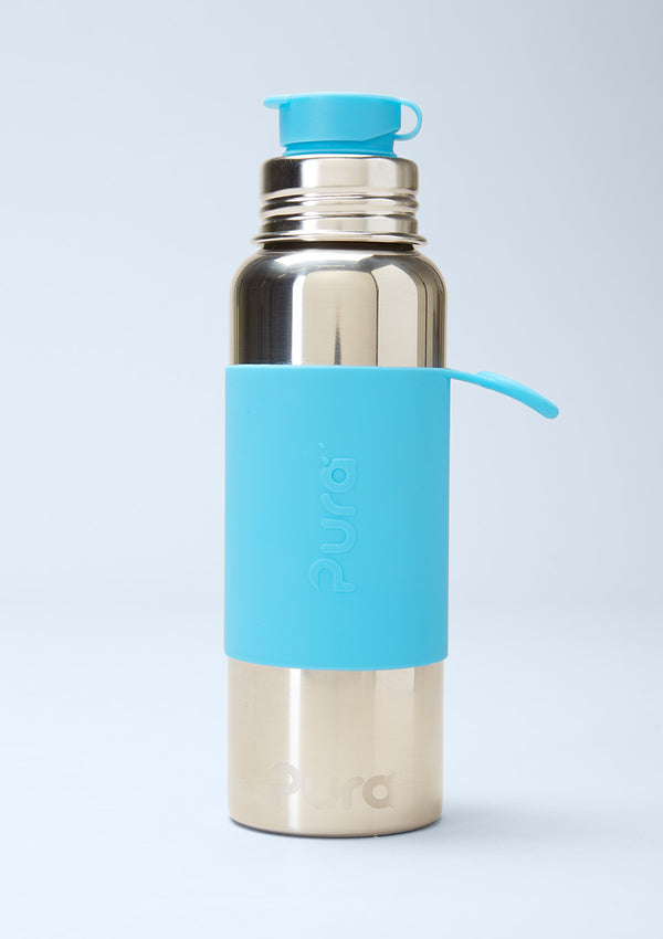 Pura Kiki Stainless Still Bottle with Straw, 325 ml - Turquoise