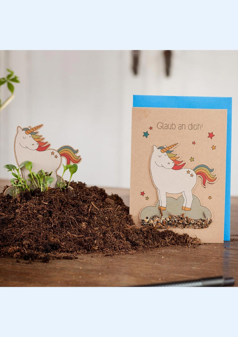 Saatstecker-Grußkarte "Einhorn - Glaub an dich"