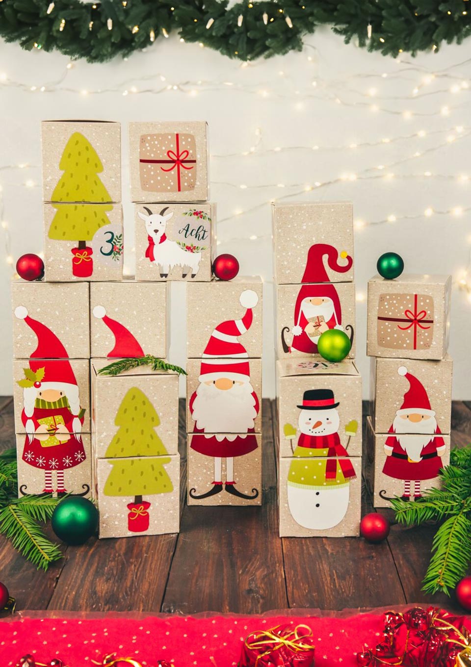 Papierdrachen DIY Adventskalender Schachteln zum Befüllen "Wichtel" - tiny - boon.com