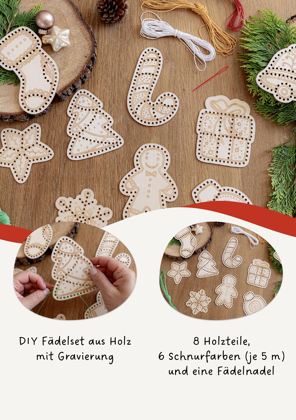 Papierdrachen Holzspielset mit Faden "Weihnachtsedition" - tiny - boon.com