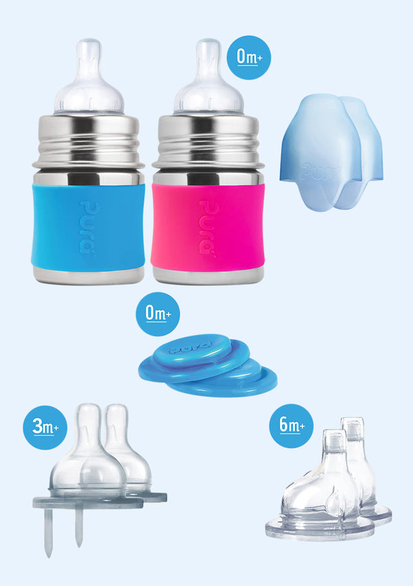 Babyflaschen Geschenkset 125ml pink & blau 10er-Set