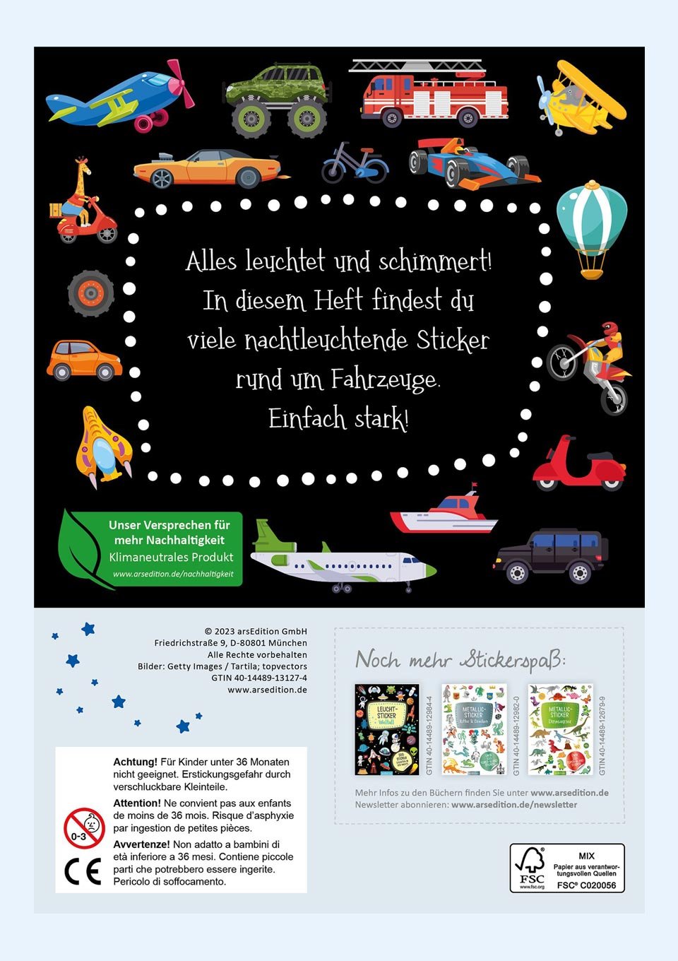 arsEdition Leucht-Sticker "Fahrzeuge" 200 Stück - tiny-boon.com