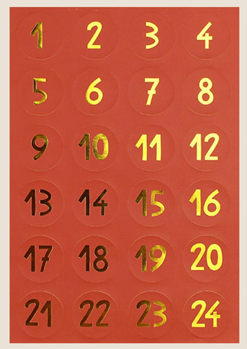 ava&yves Advents-Sticker rot mit goldenen Zahlen - tiny-boon.com