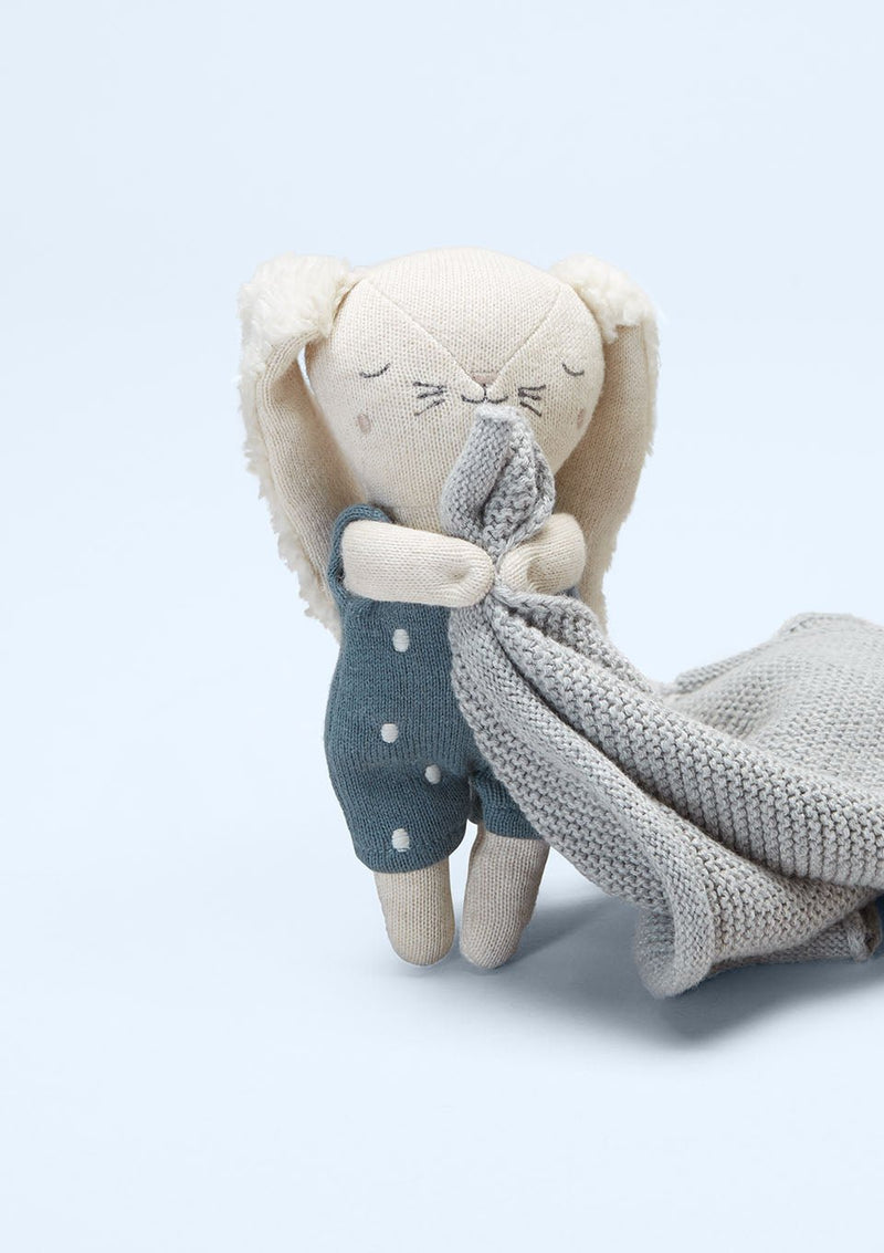 ava&yves Kuscheltuch groß mit Hase blau/grau - tiny-boon.com
