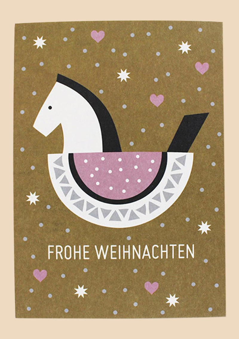 ava&yves Postkarte Schaukelpferd "Frohe Weihnachten" - tiny-boon.com