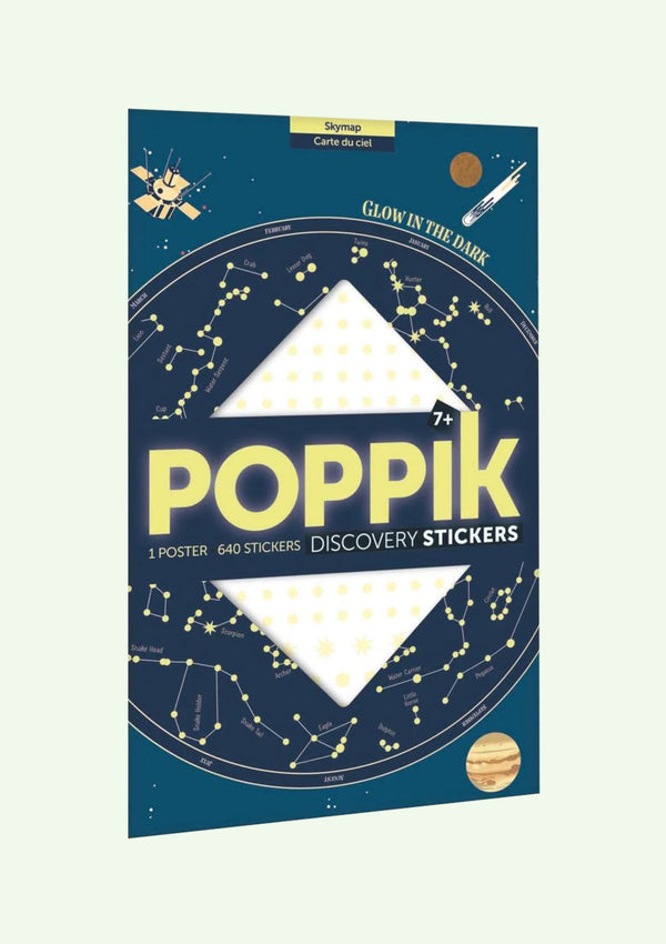 Poppik Stickerposter-Discovery "Sternenhimmel" im Dunkeln leuchtend mit 640 Sticker - tiny-boon.com