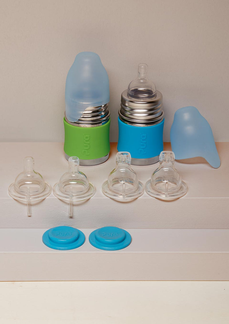 Pura kiki Babyflaschen Geschenkset 125ml grün & blau 10er-Set - tiny-boon.com