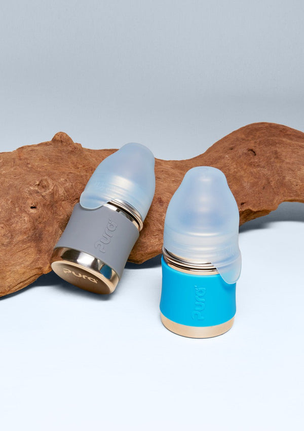 Pura kiki Babyflaschen Geschenkset 125ml stone & blau 10er-Set - tiny-boon.com