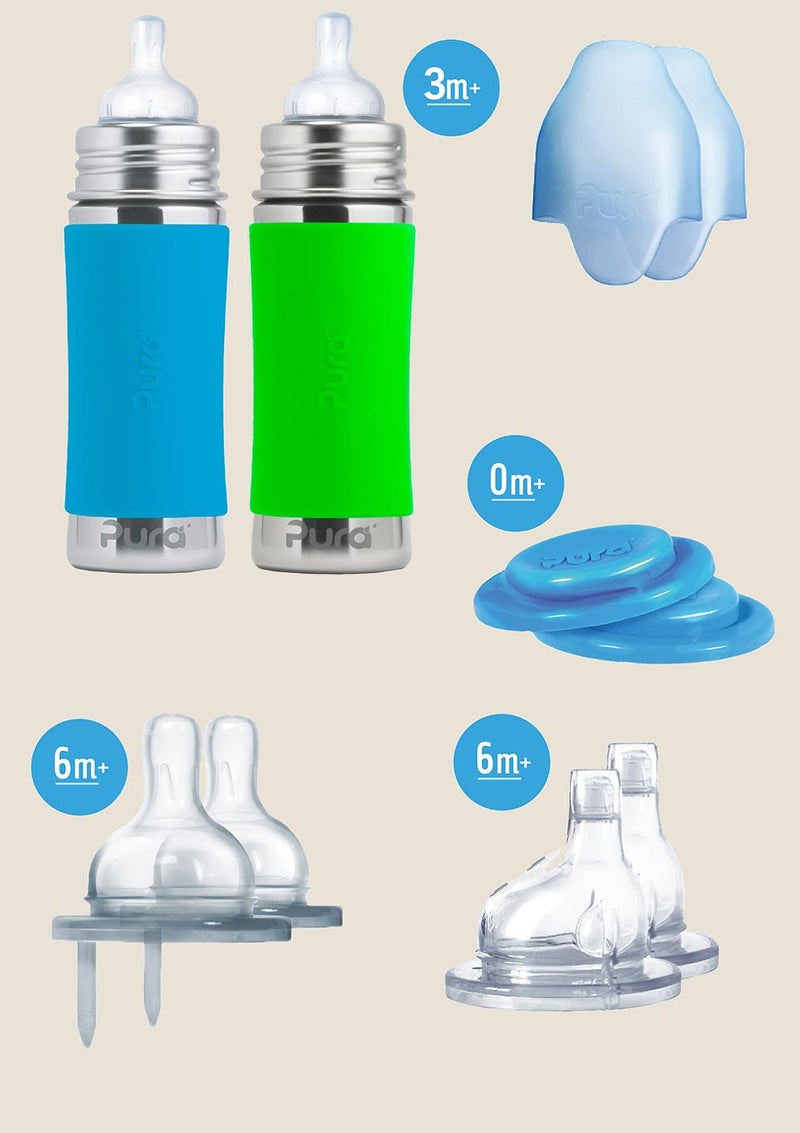 Pura kiki Babyflaschen Geschenkset 325ml grün & blau 10er-Set - tiny-boon.com