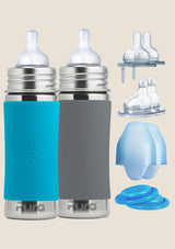 Pura kiki Babyflaschen Geschenkset 325ml stone & blau 10er-Set - tiny-boon.com