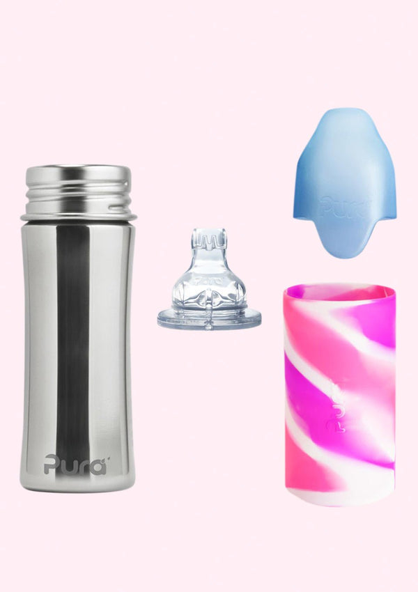 Pura kiki Edelstahl Trinklern-Flasche 325 ml rosa-swirl - tiny-boon.com
