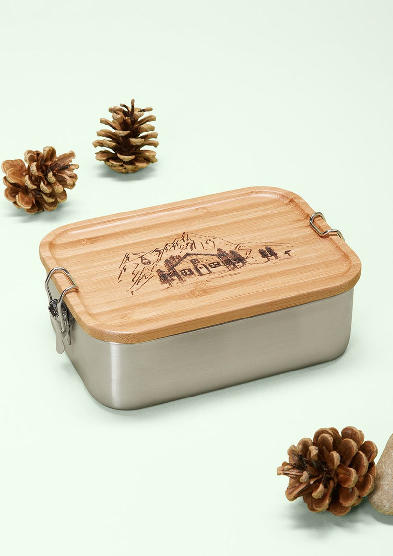 Roadtyping Edelstahl Brotdose "Mountain Love" mit Schneidebrett-Deckel - tiny-boon.com