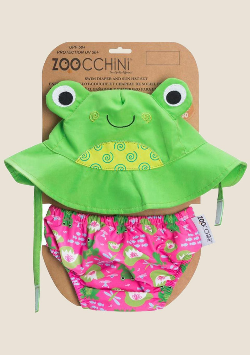 Zoocchini Badewindel & Sonnenhut Set - Frosch 3-6 Mon. - tiny-boon.com